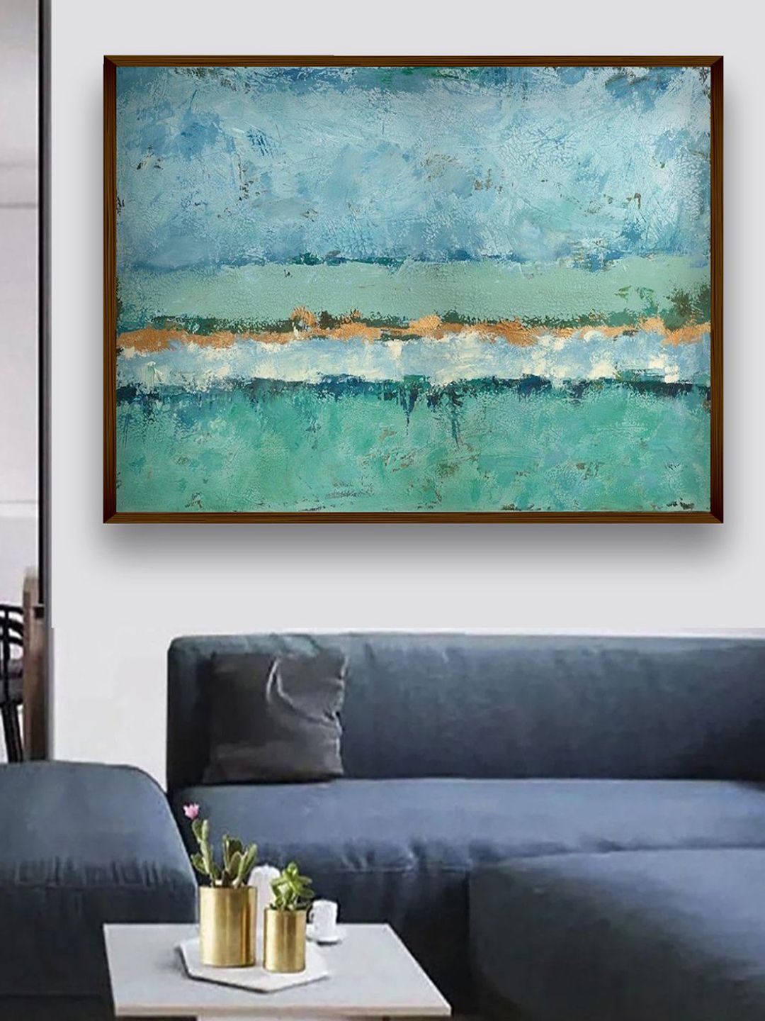 The Art House Sea Green & Blue Abstract Painting Wall Art Price in India