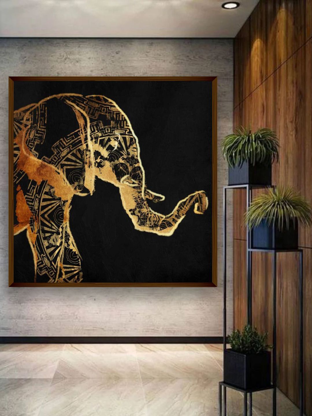 The Art House Black & Gold-Toned Printed Canvas Painting Wall Art Price in India
