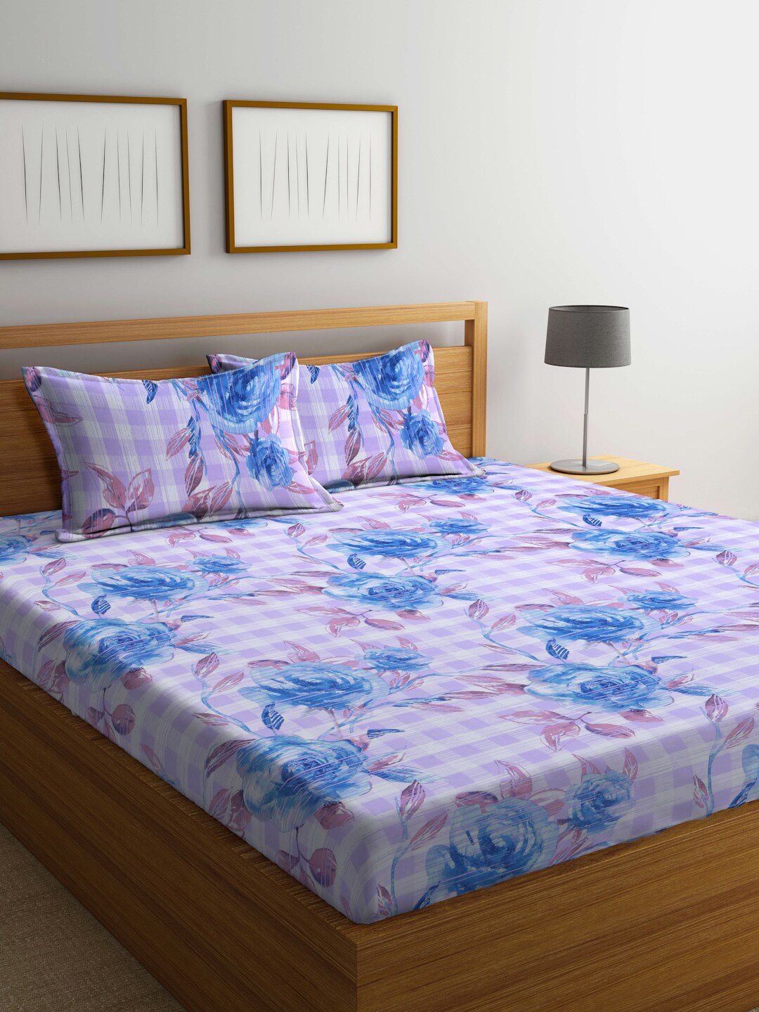 BOMBAY DYEING Red & Blue Floral Cotton 120 TC Queen Bedsheet with 2 Pillow Covers Price in India