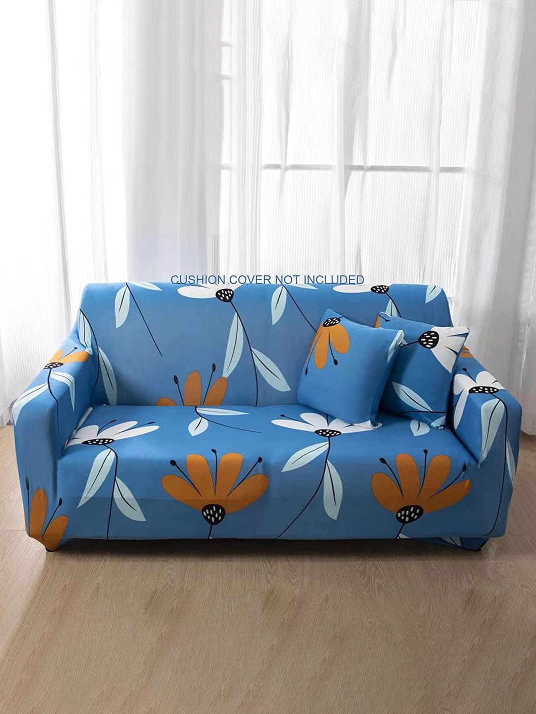 HOUSE OF QUIRK Blue Floral Printed Flexible Stretch Sofa Slipcover Price in India