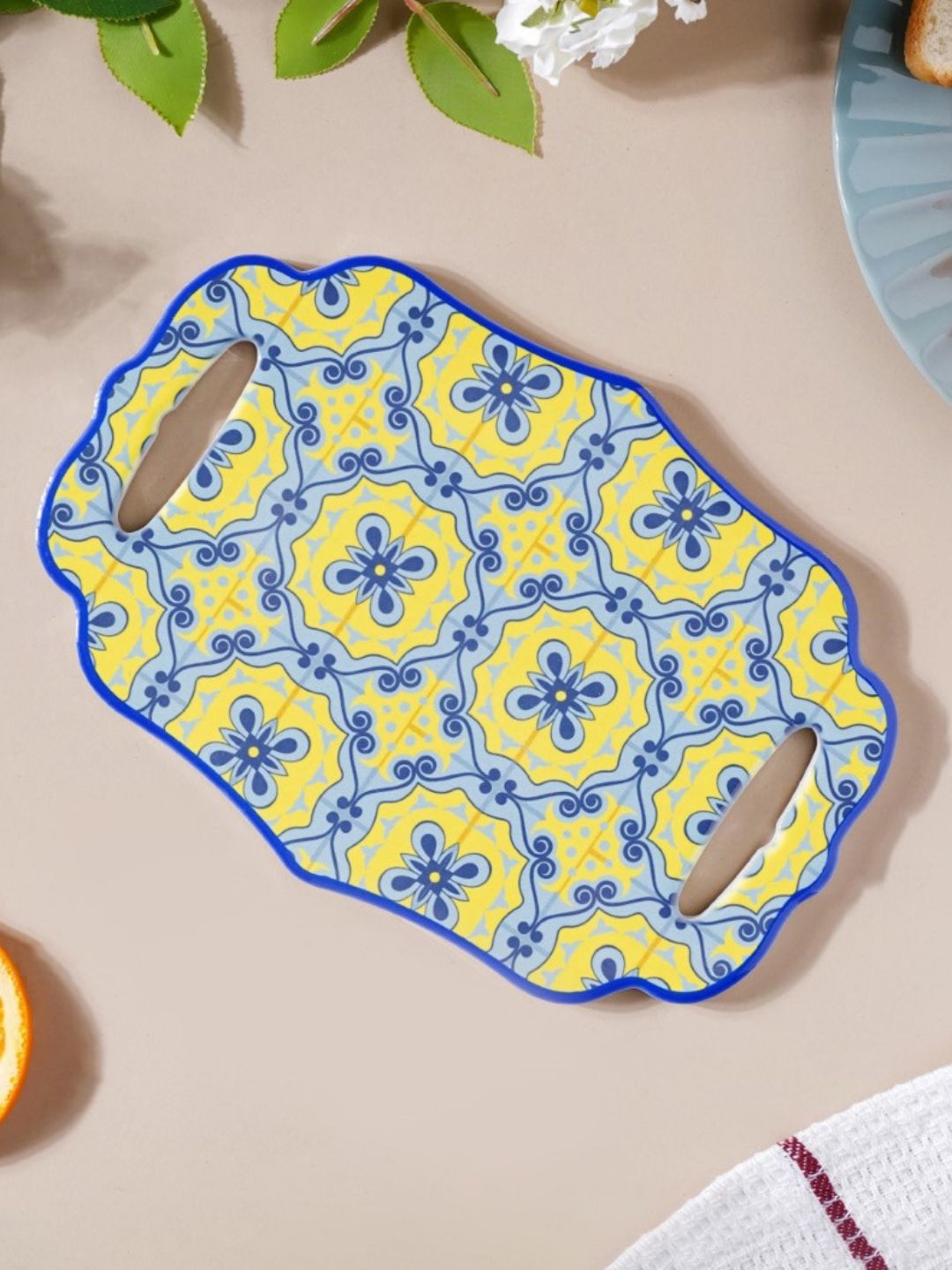 Nestasia Yellow & Blue Fiesta Printed Ceramic Matte Plate Price in India