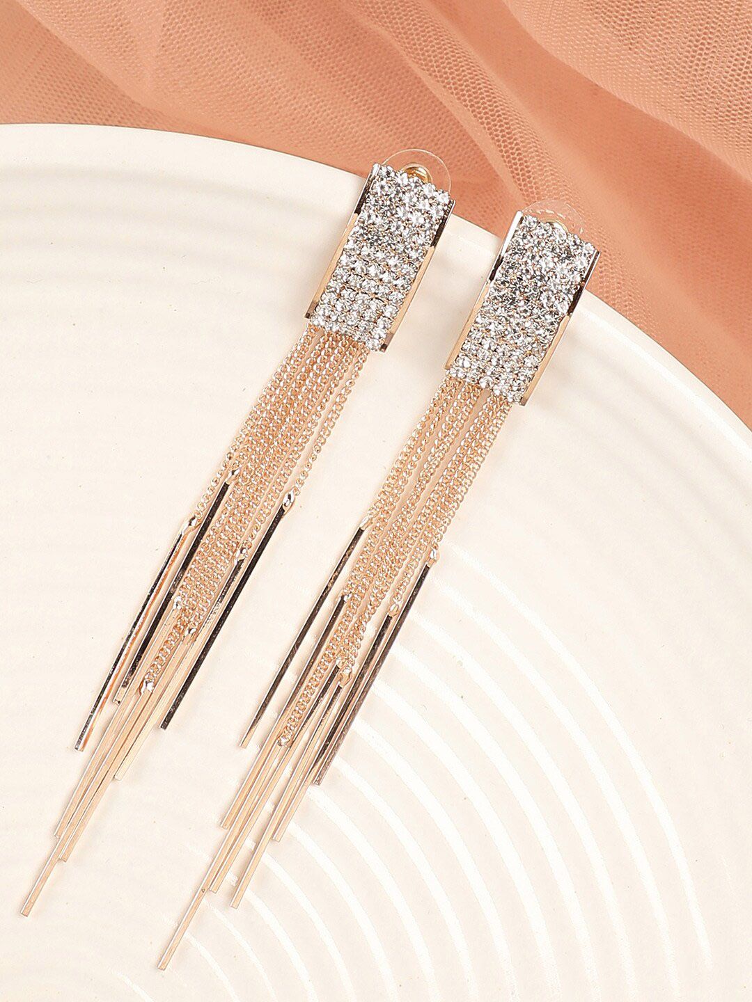 SOHI Women Gold-Toned & White Contemporary Drop Earrings