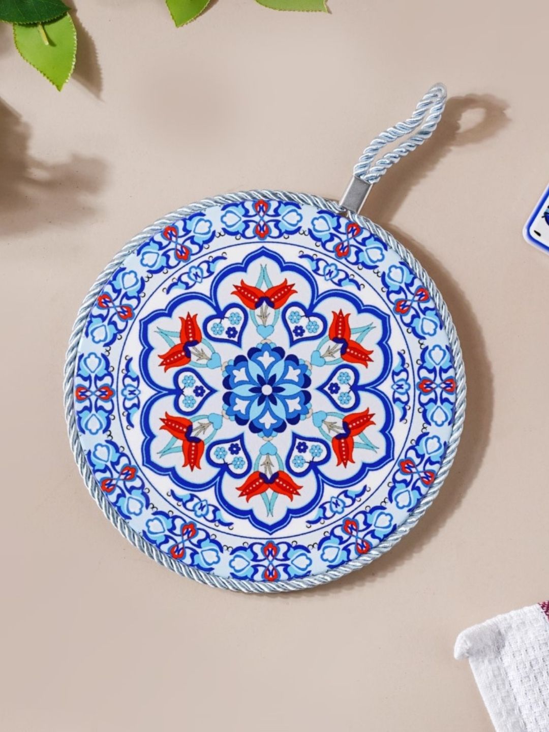 Nestasia Blue & Orange Printed Round Ceramic Trivet Price in India