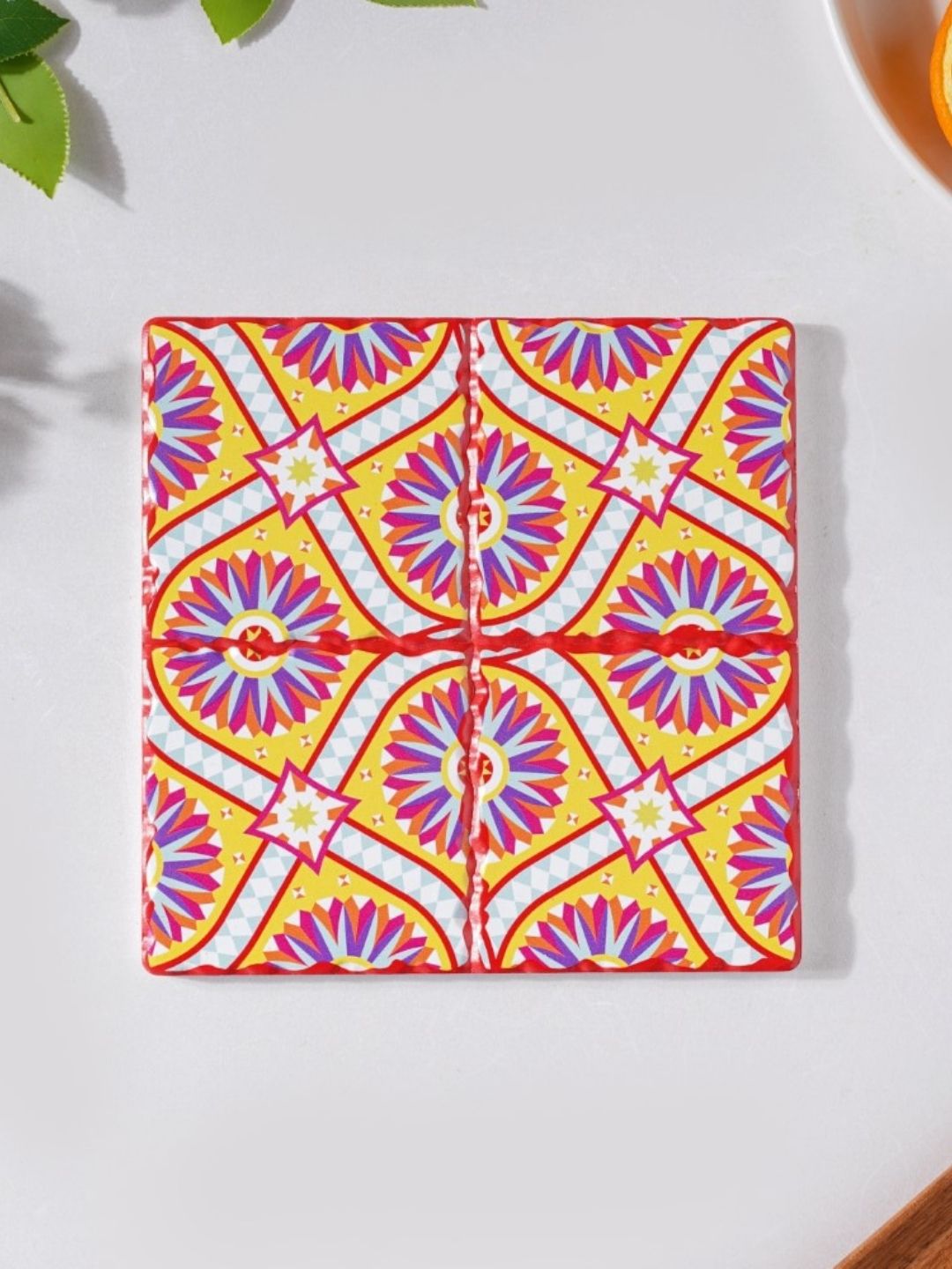 Nestasia Yellow  Spanish Art Print Square Ceramic Tiled Trivet Price in India