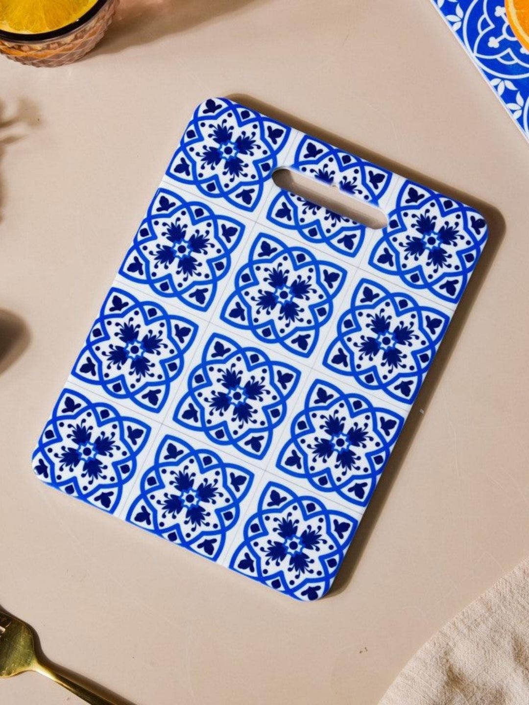 Nestasia White & Blue Abstract Rectangle Tile Trivet Dining Essentials Price in India