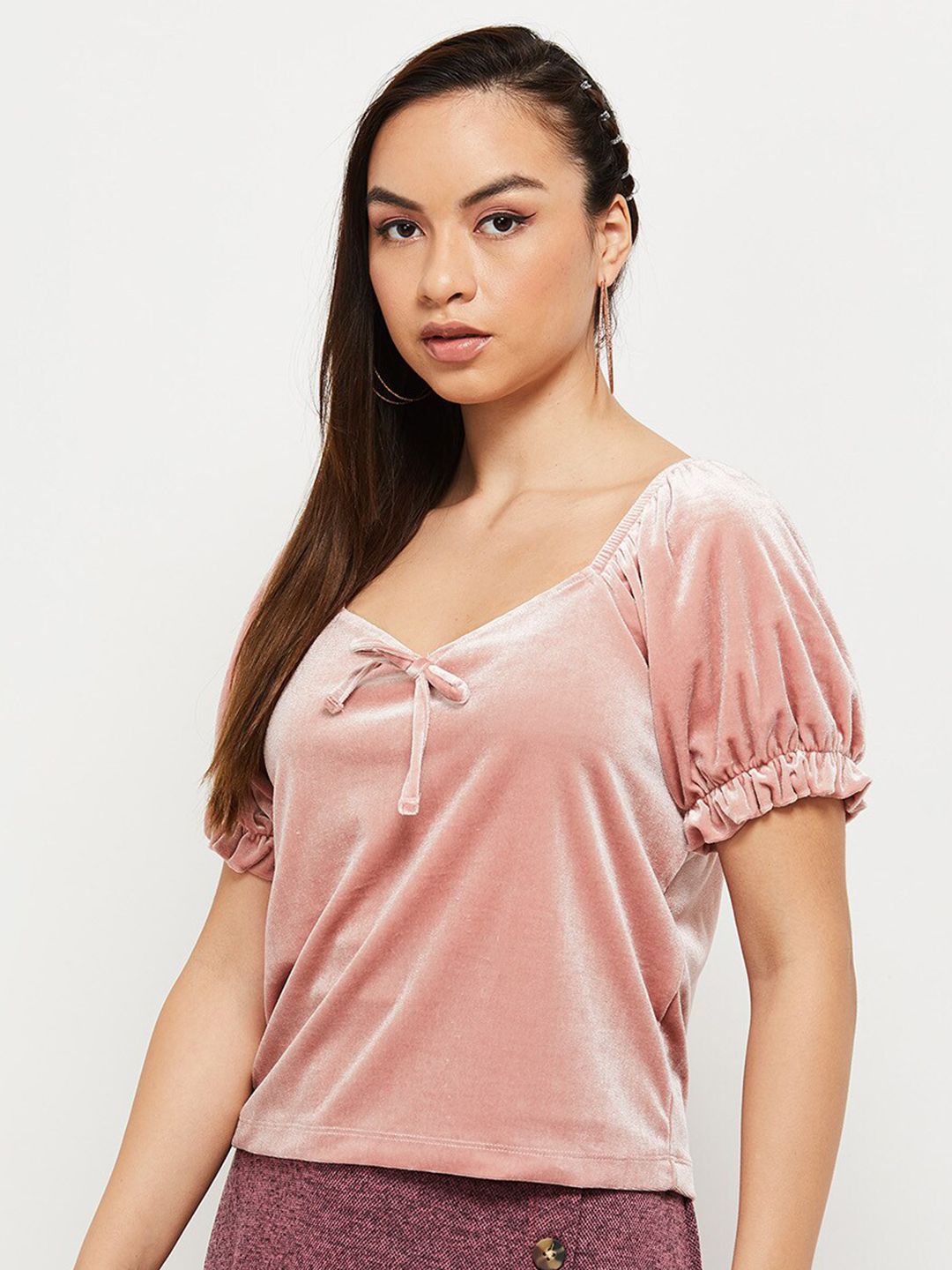 max Pink Solid Sweetheart Neck Top Price in India
