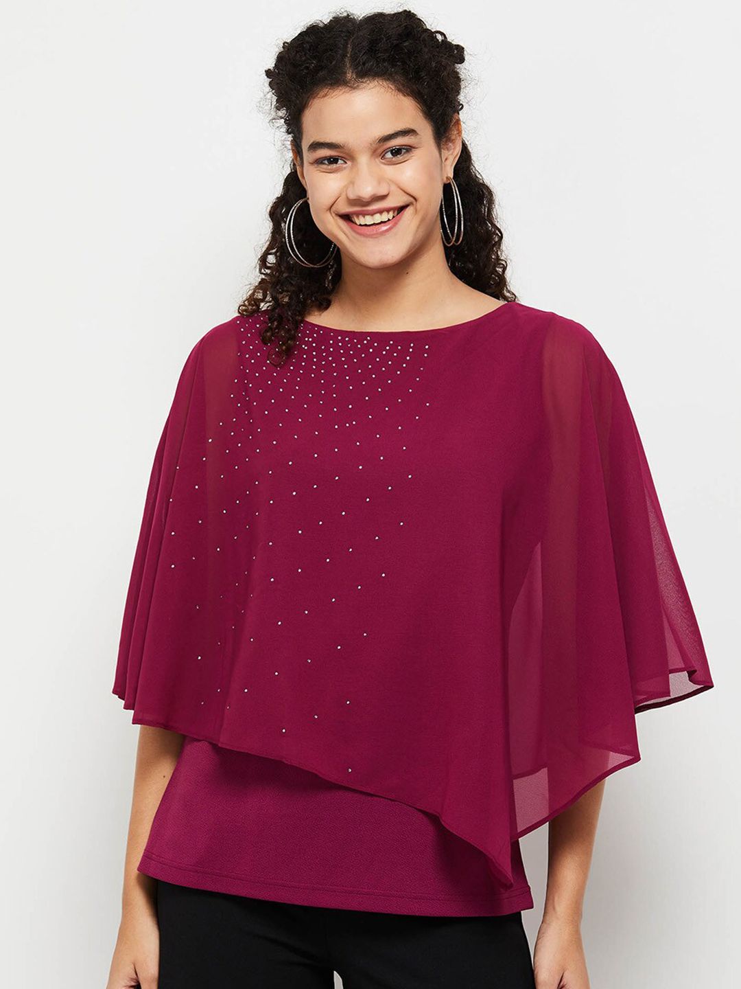 max Women Maroon Embellished Cape Top Price in India