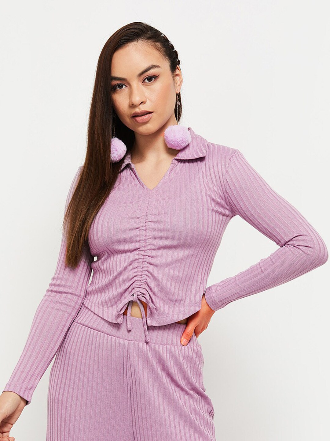max Purple Striped Shirt Style Top Price in India