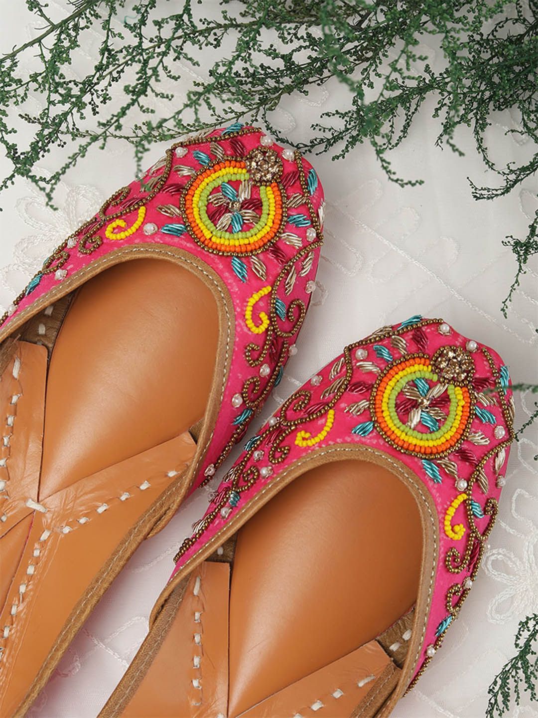 GLAM STORY Women Pink Embellished Ethnic Mojaris Flats Price in India