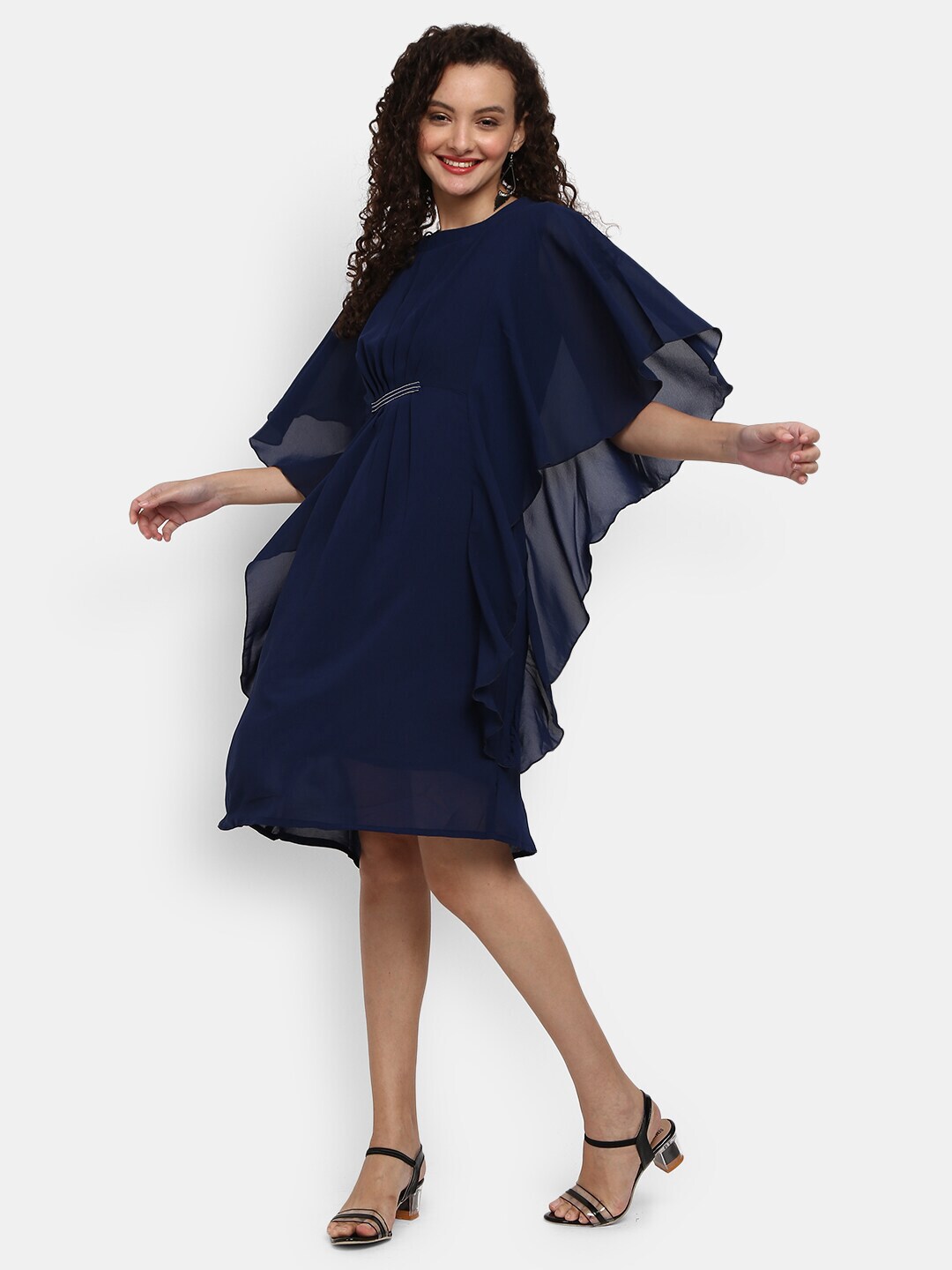 V-Mart Women Navy Blue Kaftan Kimono Sleeve Dress Price in India