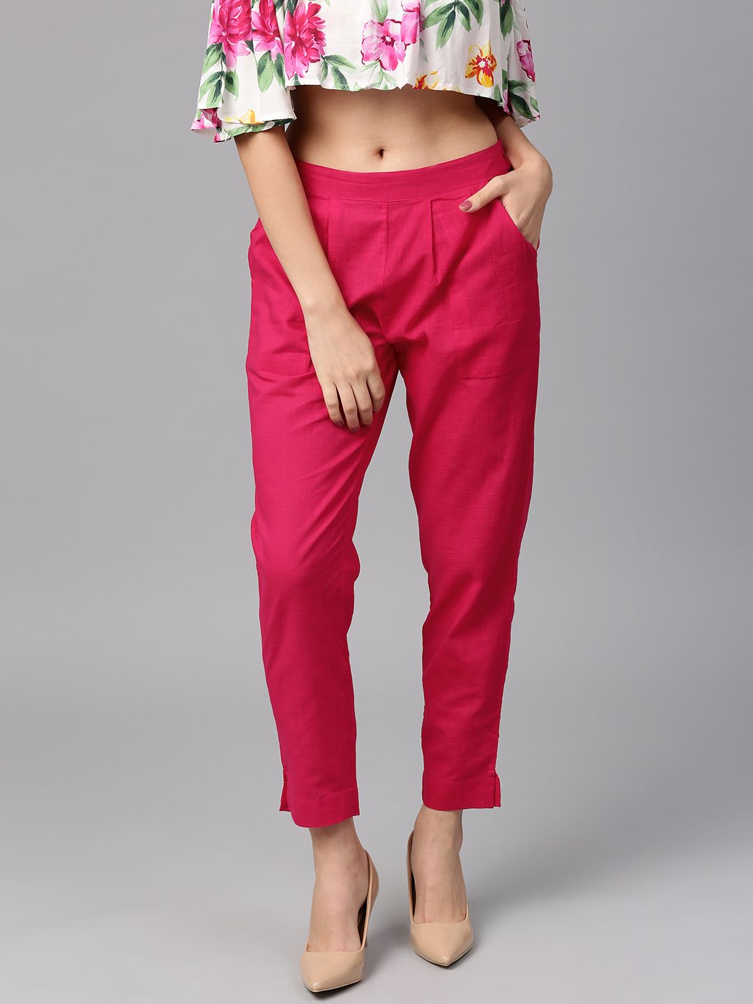 Jaipur Kurti Women Pink Solid Regular Trousers Price in India