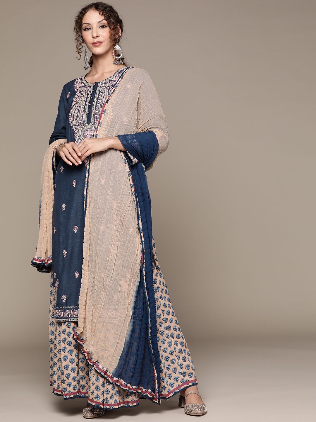 Ritu Kumar Women Blue Floral Embroidered Kurta Set Price in India