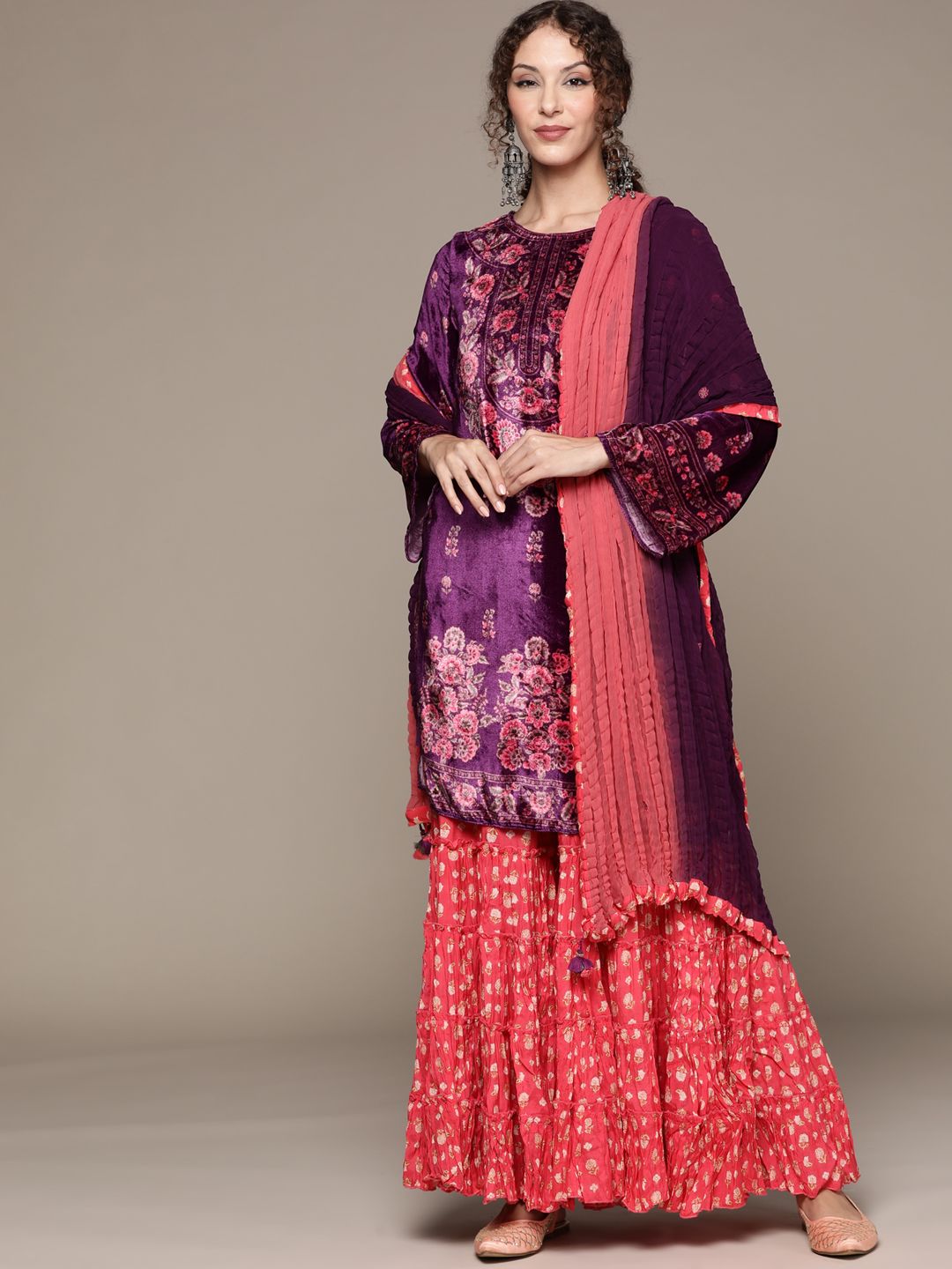 Ritu Kumar Women Purple Floral Printed Kurta Set Price in India