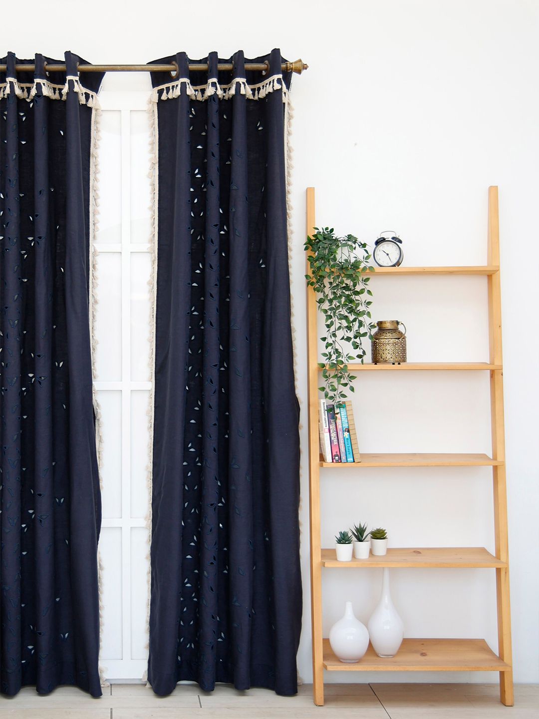 Ariana Navy Blue Floral Sheer Long Door Curtain Price in India