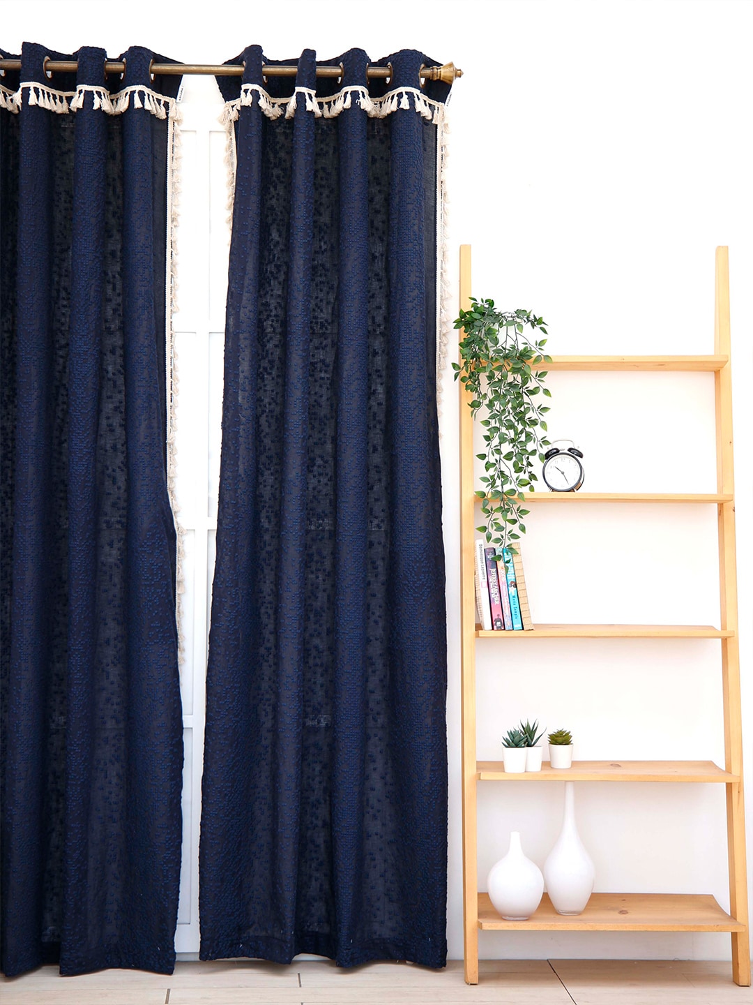 Ariana Navy Blue & Grey Embroidered Sheer Door Curtain Price in India