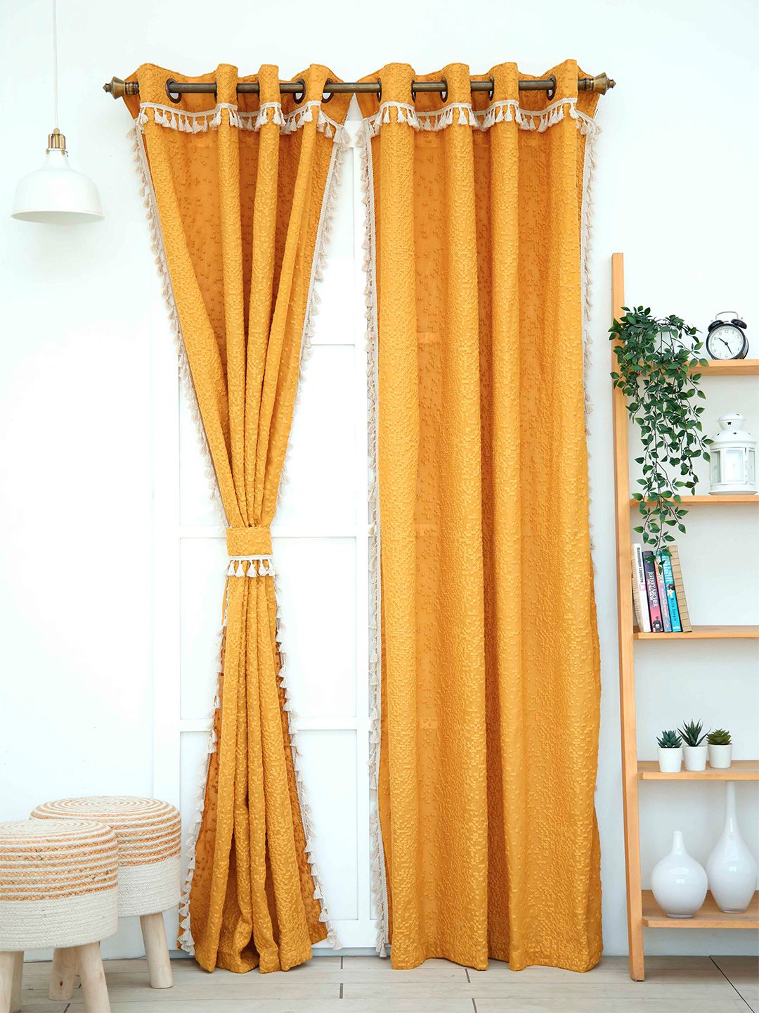 Ariana Mustard Embroidered Sheer Long Door Curtain Price in India