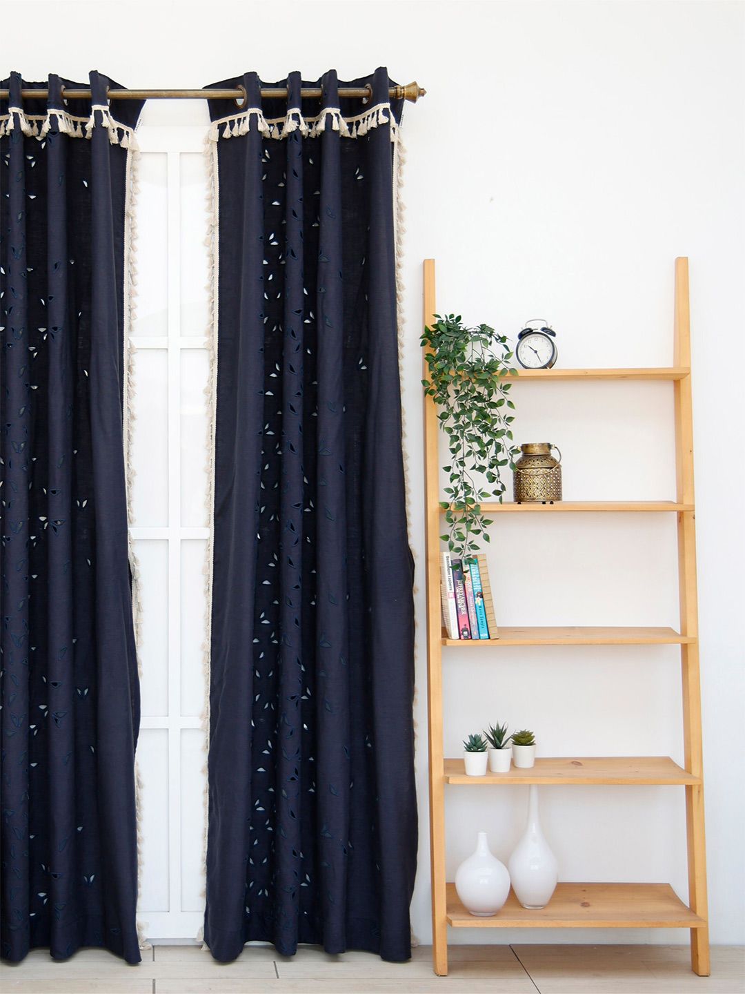 Ariana Navy Blue & White Embroidered Sheer Door Curtain Price in India