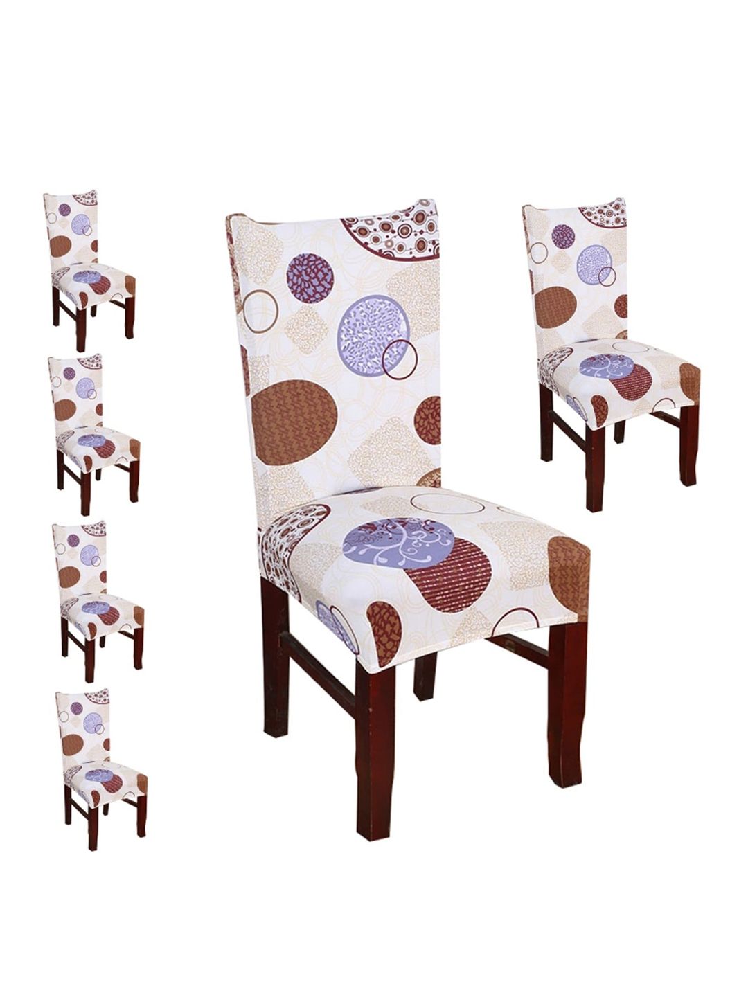 Styleys Set Of 6 Beige Printed Chair Cover Price in India