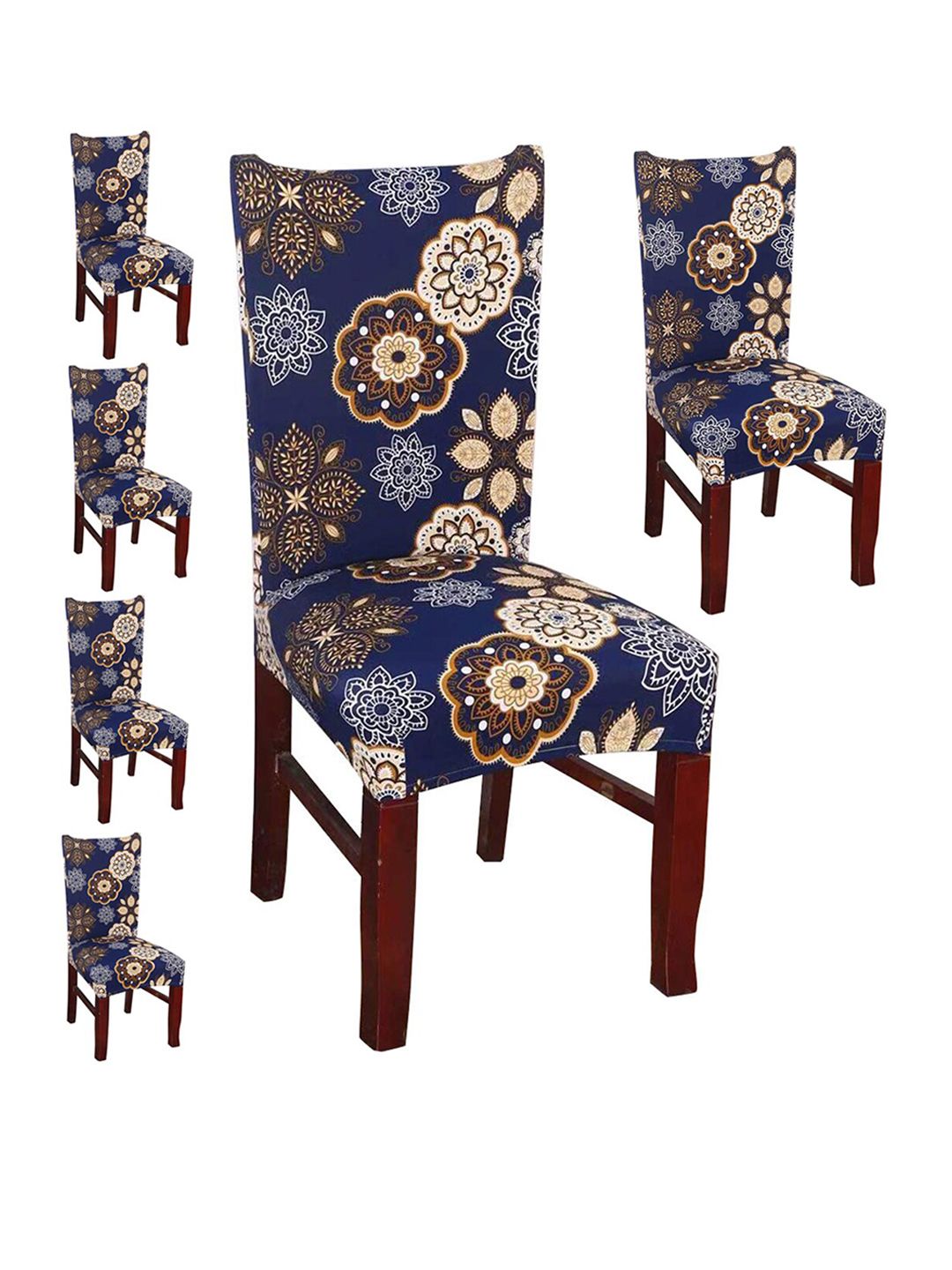 Styleys Set Of 6 Blue Printed Chair Cover Price in India