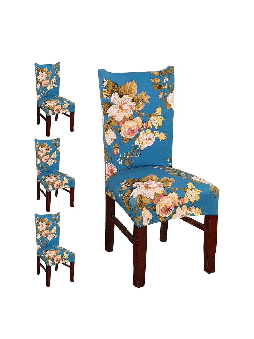 Styleys Set Of 4 Blue & Pink Floral Printed Chair Covers Price in India