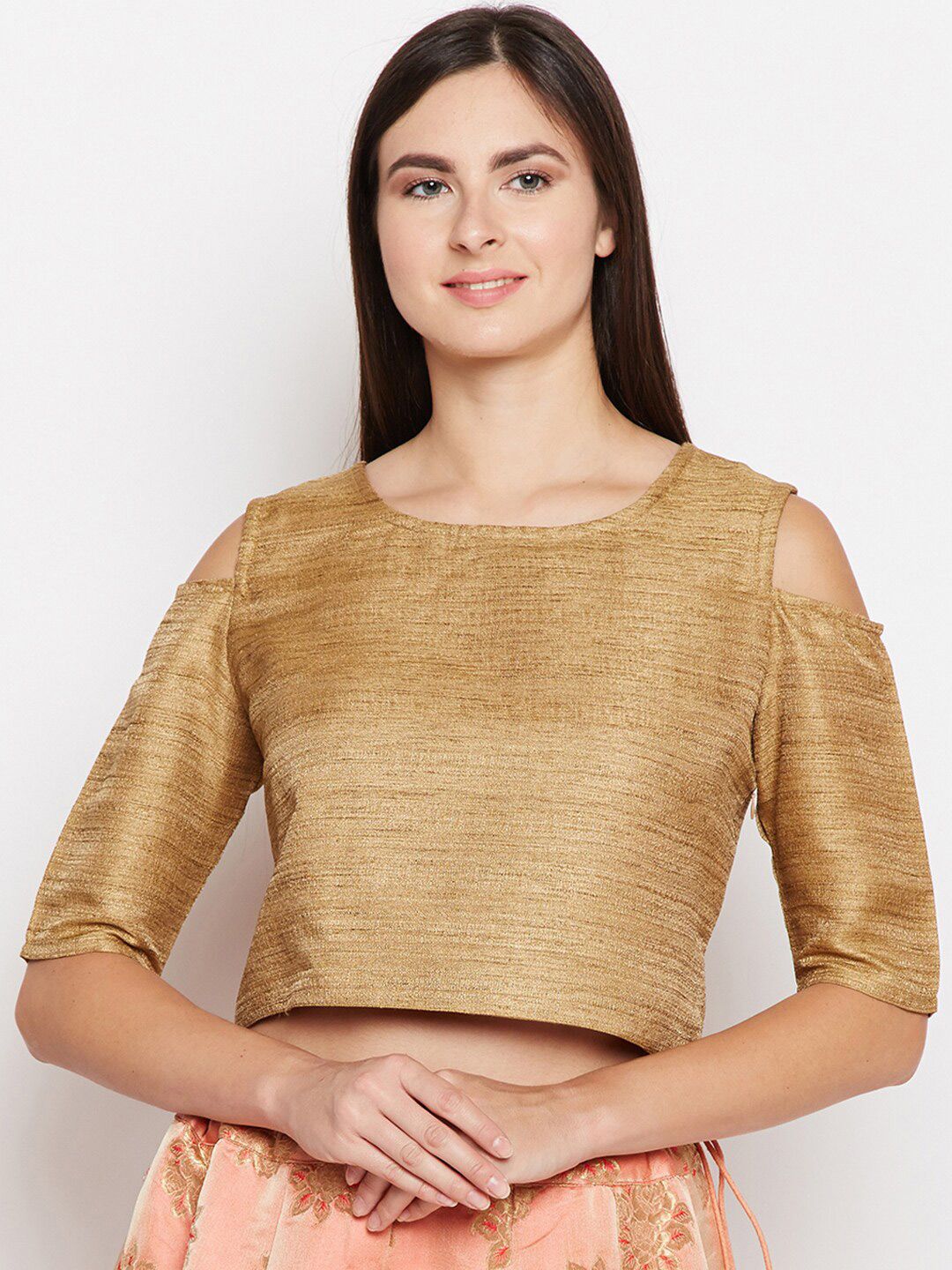 Be Indi Beige Pure Silk Georgette Crop Top Price in India