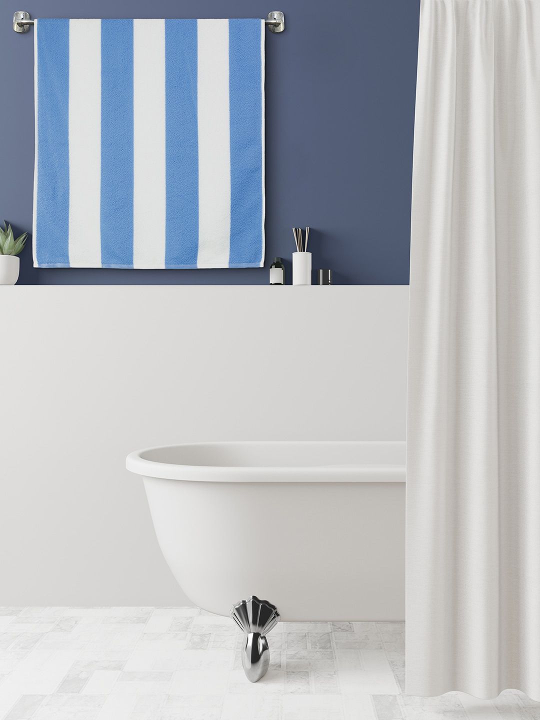 Urban Magic Blue & White Striped 160 GSM Bath Towel Price in India