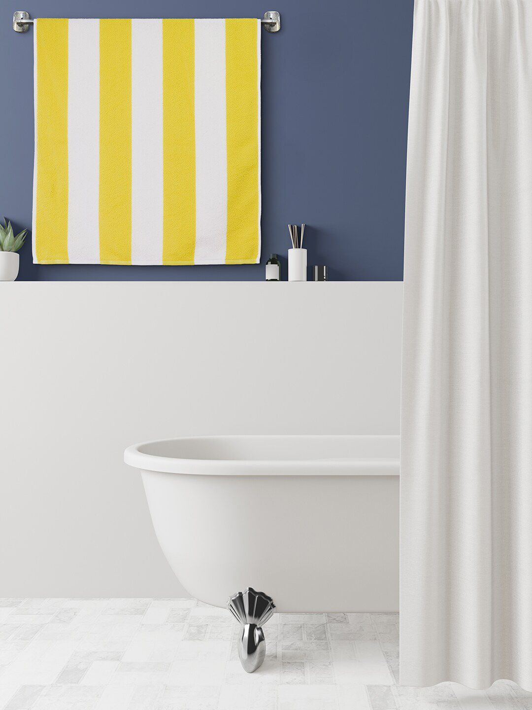 Urban Magic Yellow & White Striped 160 GSM Bath Towels Price in India