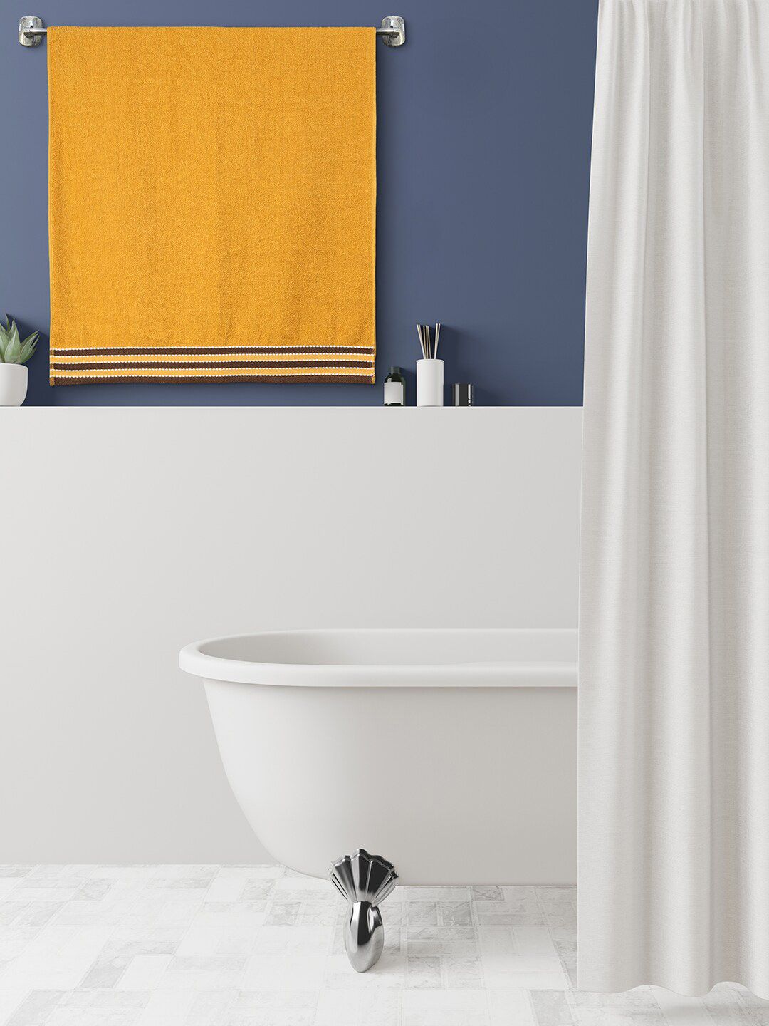 Urban Magic 405 GSM Yellow & Brown Striped Pure Cotton Bath Towel Price in India