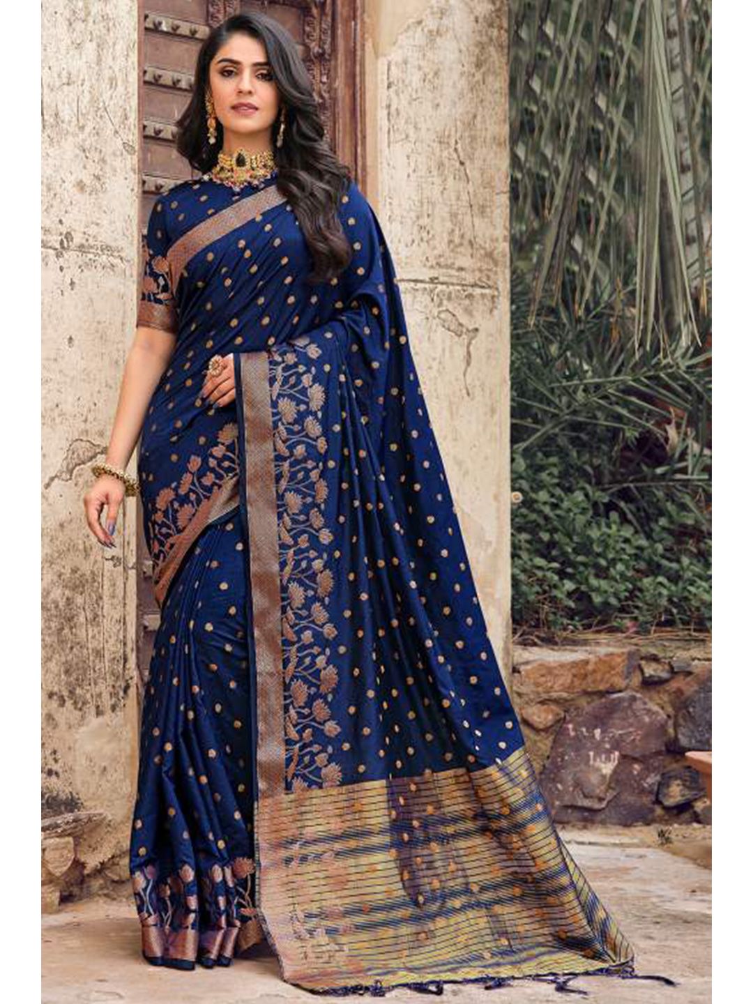 KARAGIRI Blue Woven Design Zari Art Silk Banarasi Saree Price in India