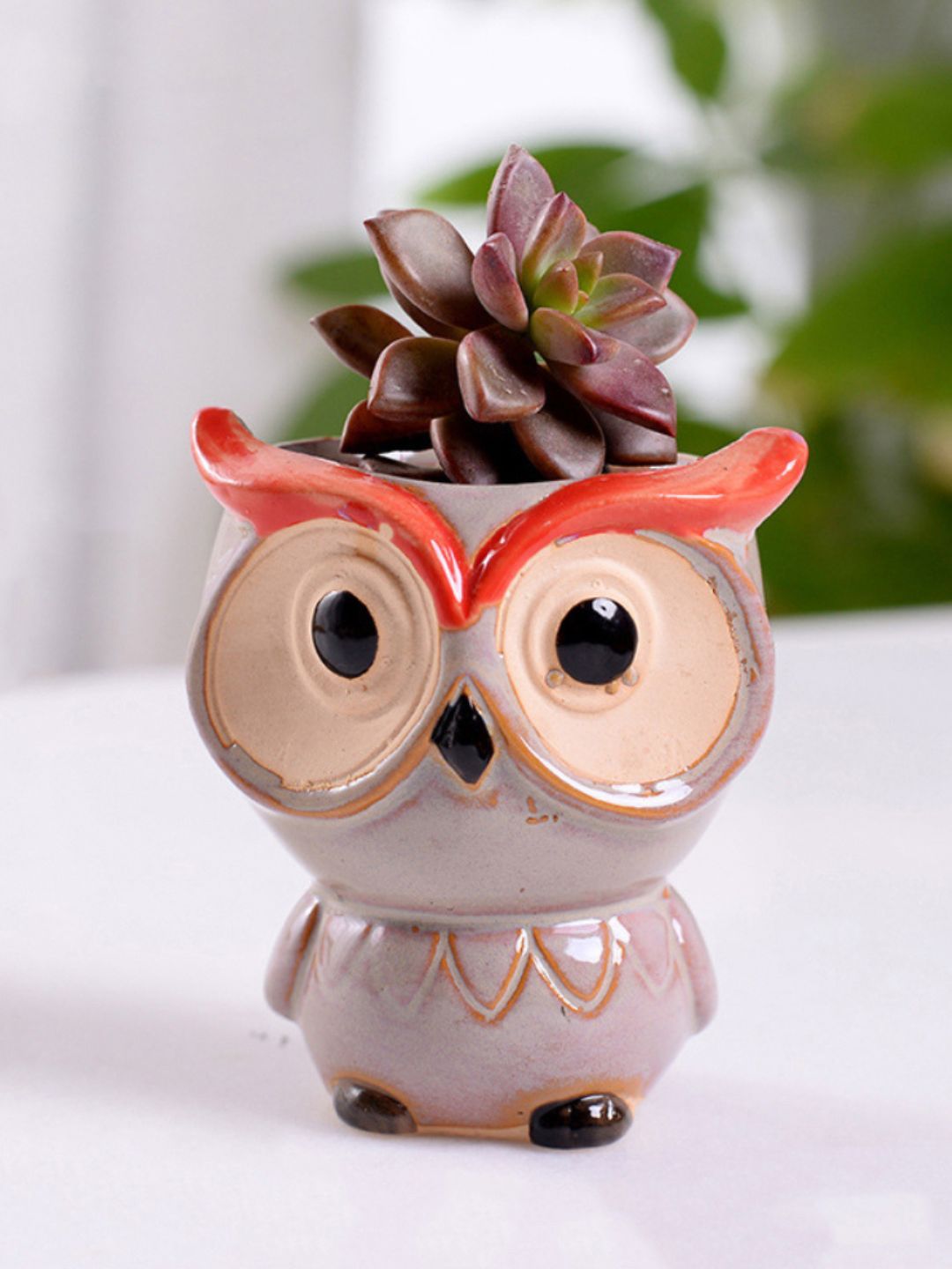 Nestasia Brown & Red Solid Owl Planter Price in India