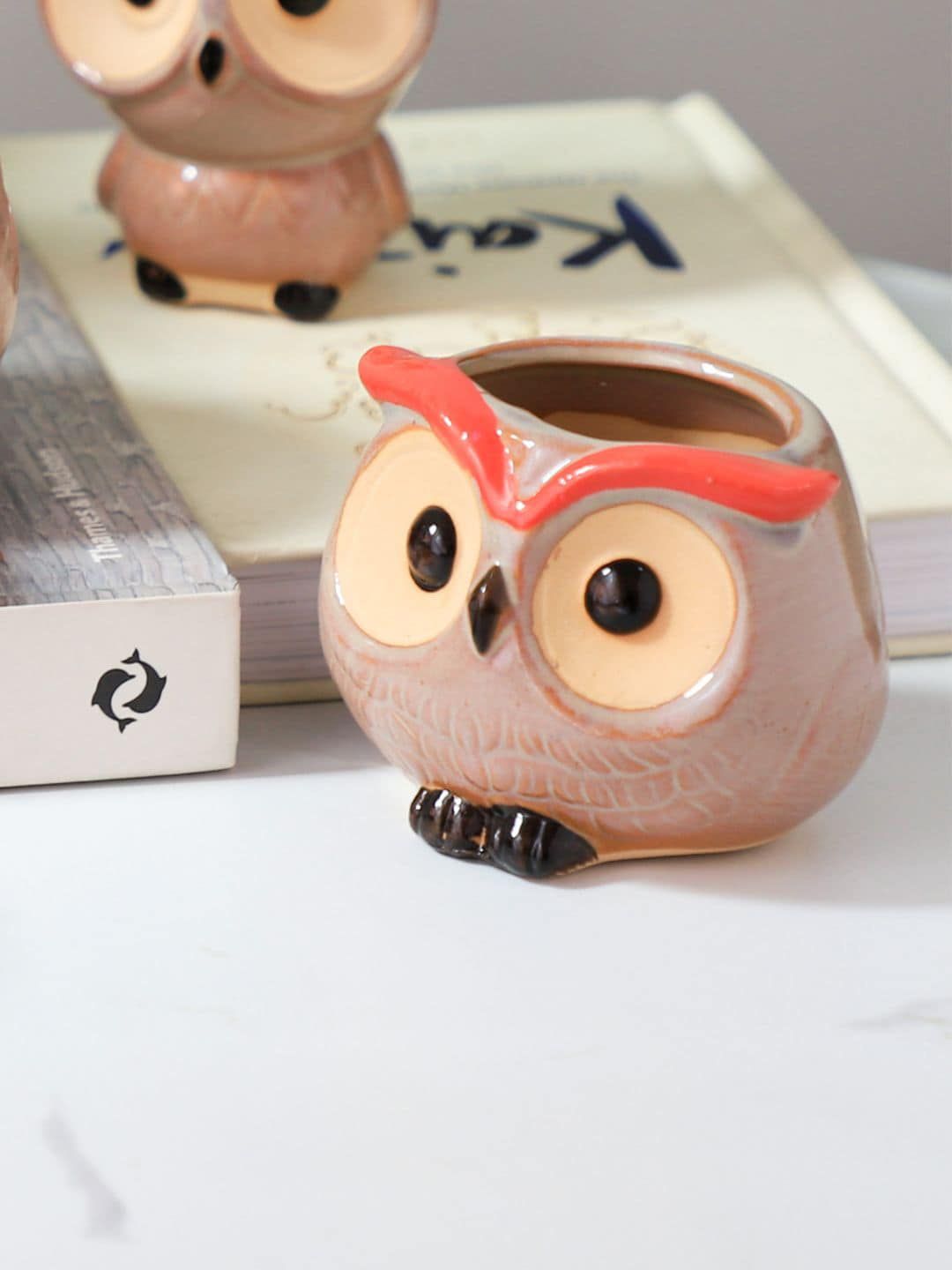 Nestasia Brown Textured Ceramic Owl Planter Price in India