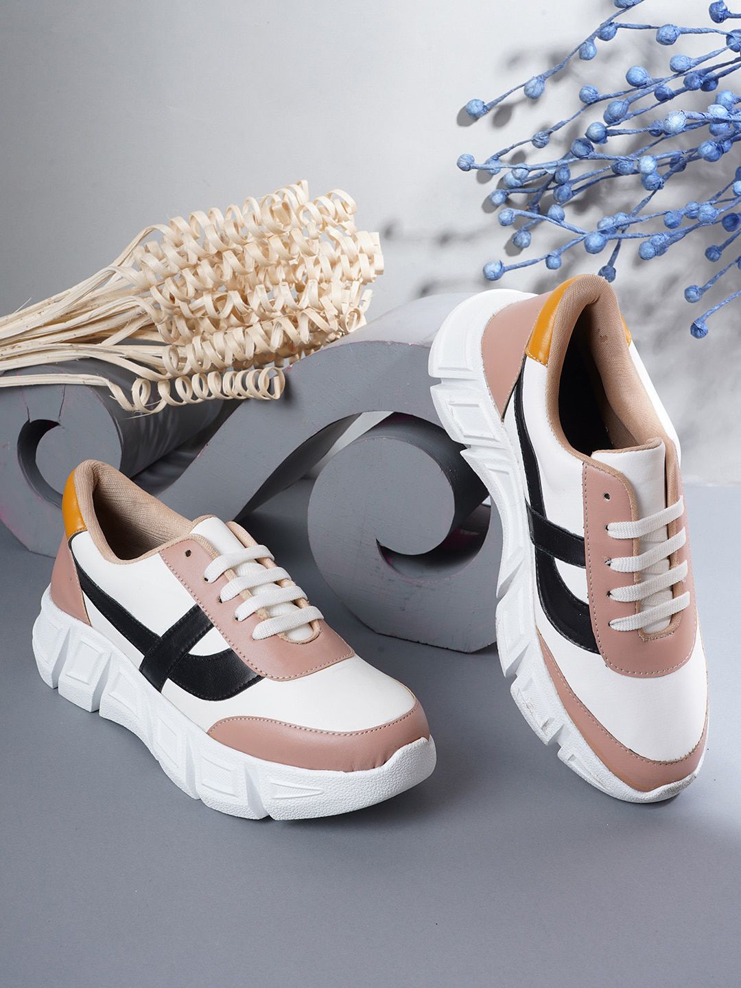 EVERLY Women Peach-Coloured Colourblocked Sneakers Price in India
