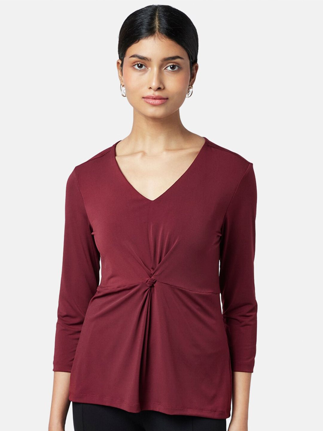 Annabelle by Pantaloons Women Burgundy Solid Twisted Top Price in India