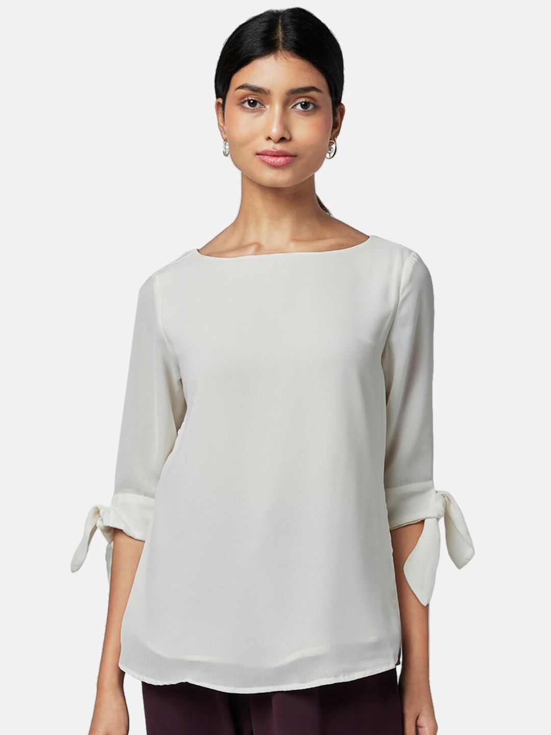 Annabelle by Pantaloons Women Off White Solid Top Price in India