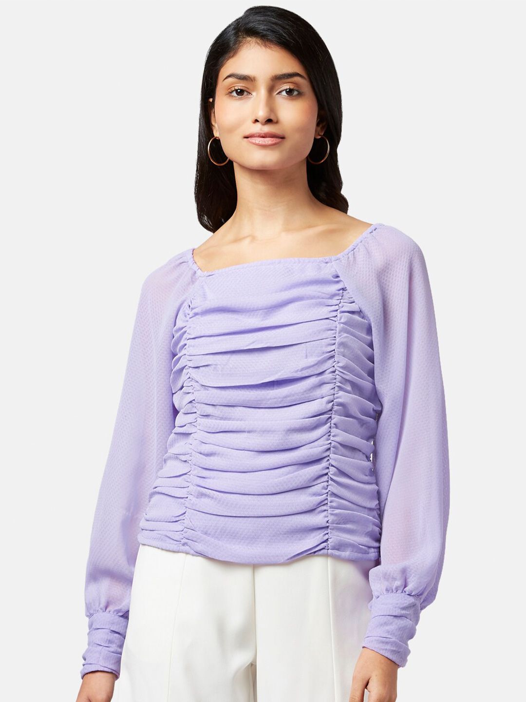 Honey by Pantaloons Women Cuffed Sleeves Lavender Top Price in India