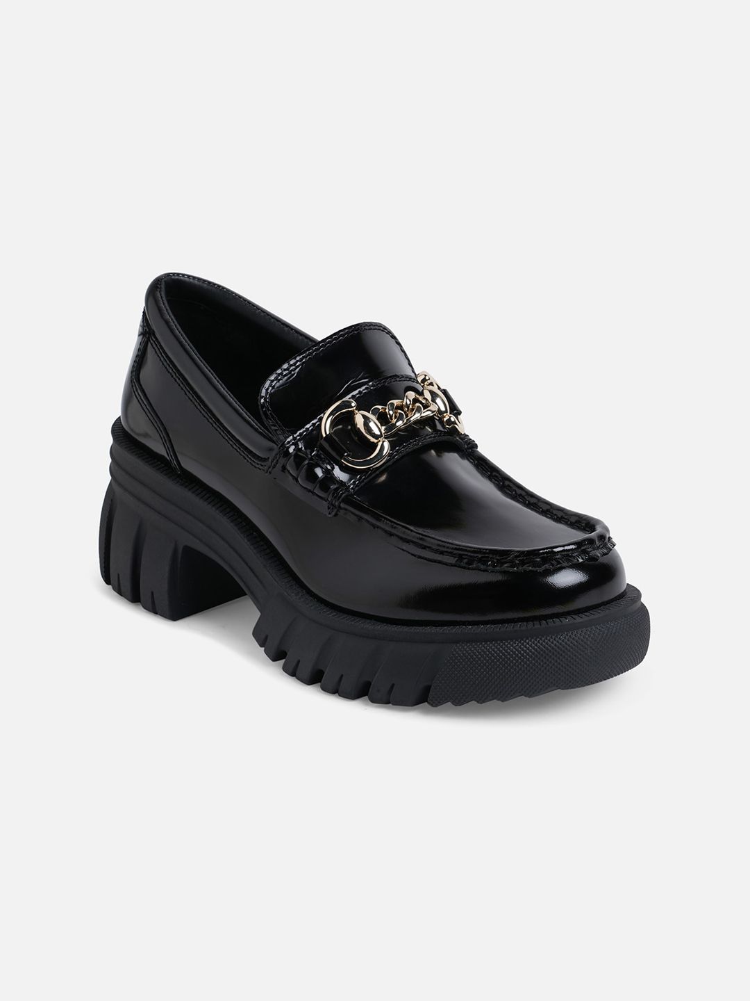 ALDO Women Black Leather Solid Heeled Loafers Price in India