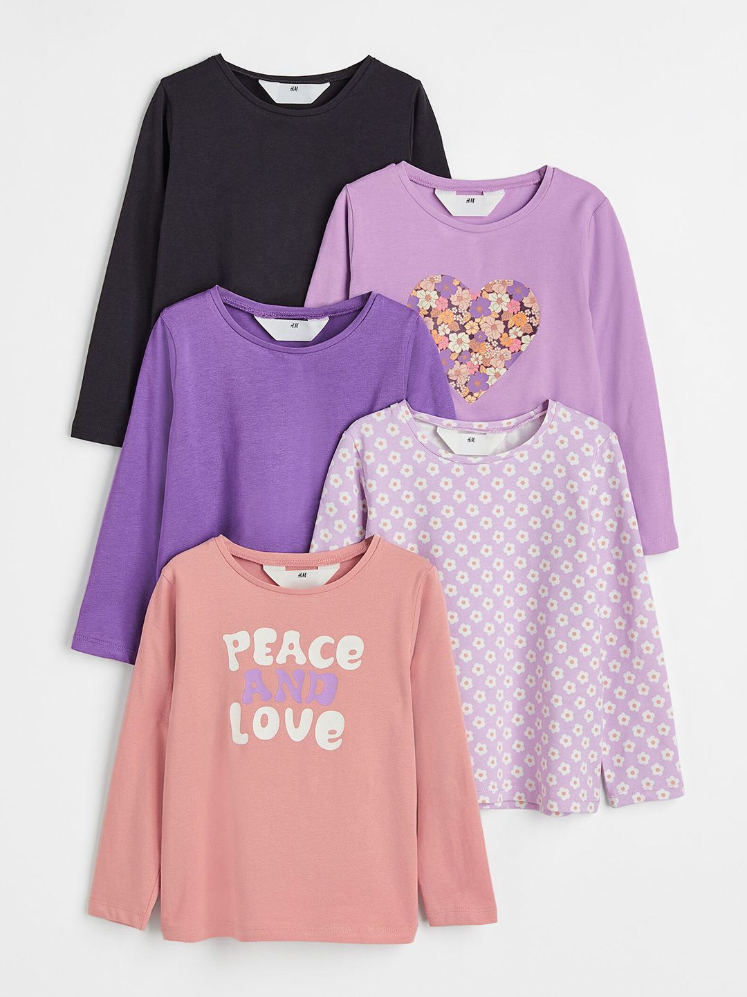 H&M Girls 5-Pack Printed Jersey Tops Price in India