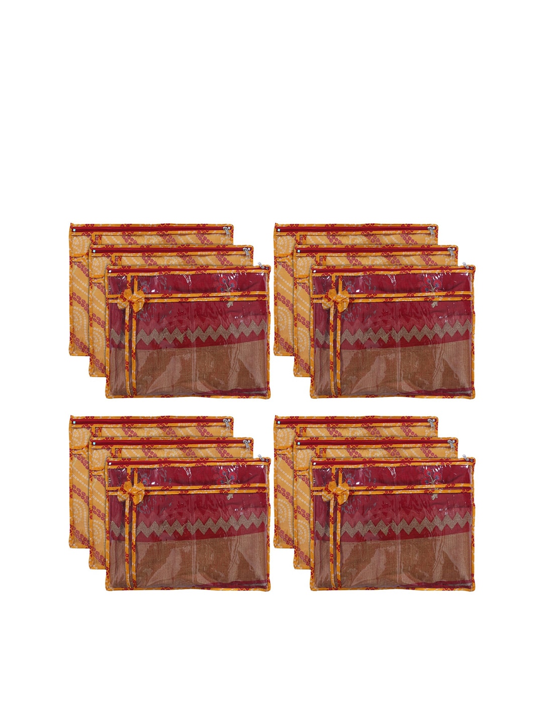 Kuber Industries Set Of 12 Yellow & Maroon Bandhani Printed Saree Pouch Organisers Price in India
