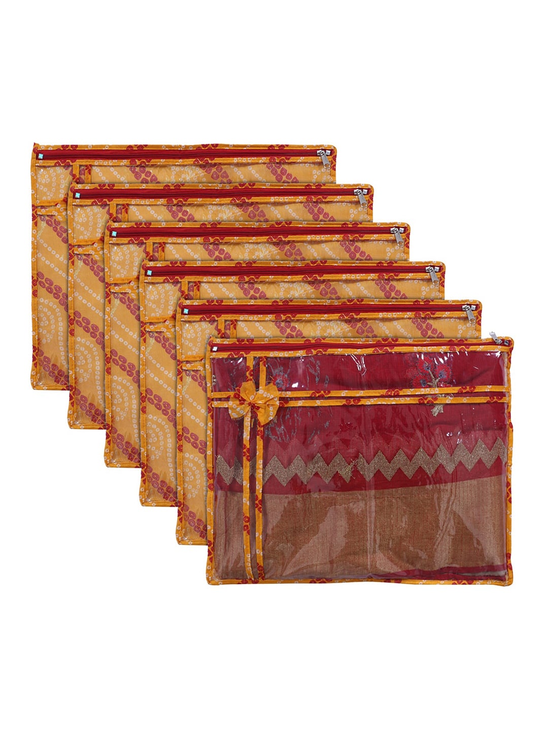 Kuber Industries Set Of 6 Transparent & Yellow Solid Saree Organisers Price in India