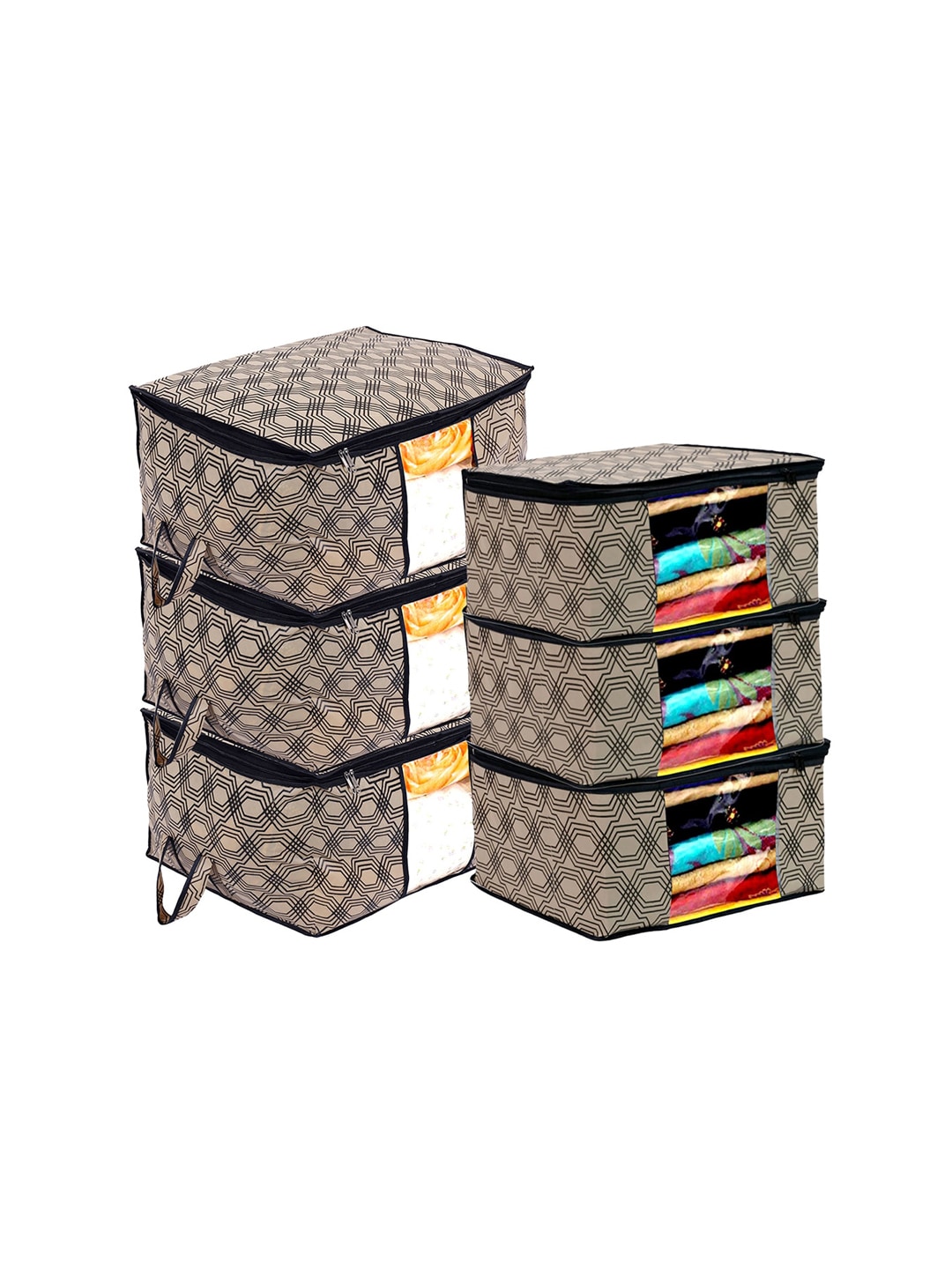 Kuber Industries Set of 6 Cream & Black Printed Non-Woven Organisers Price in India