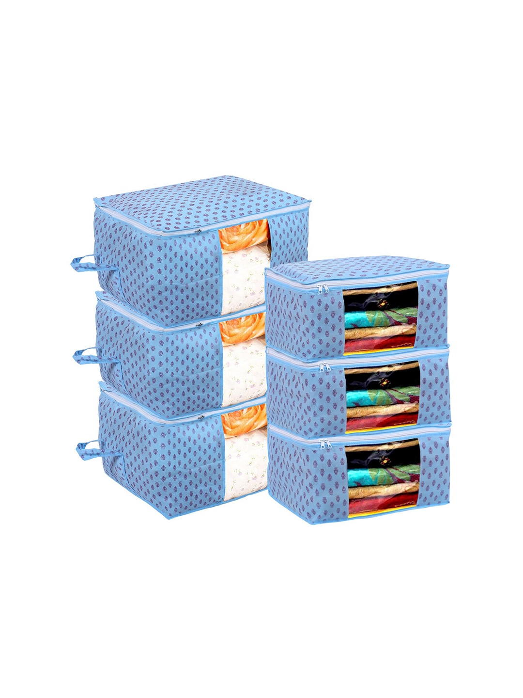 Kuber Industries Set Of 6 Blue Printed Saree Cover Organizer Price in India