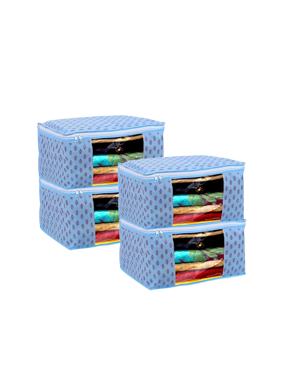 Kuber Industries Set Of 4 Blue Printed Foldable Saree Organisers Price in India
