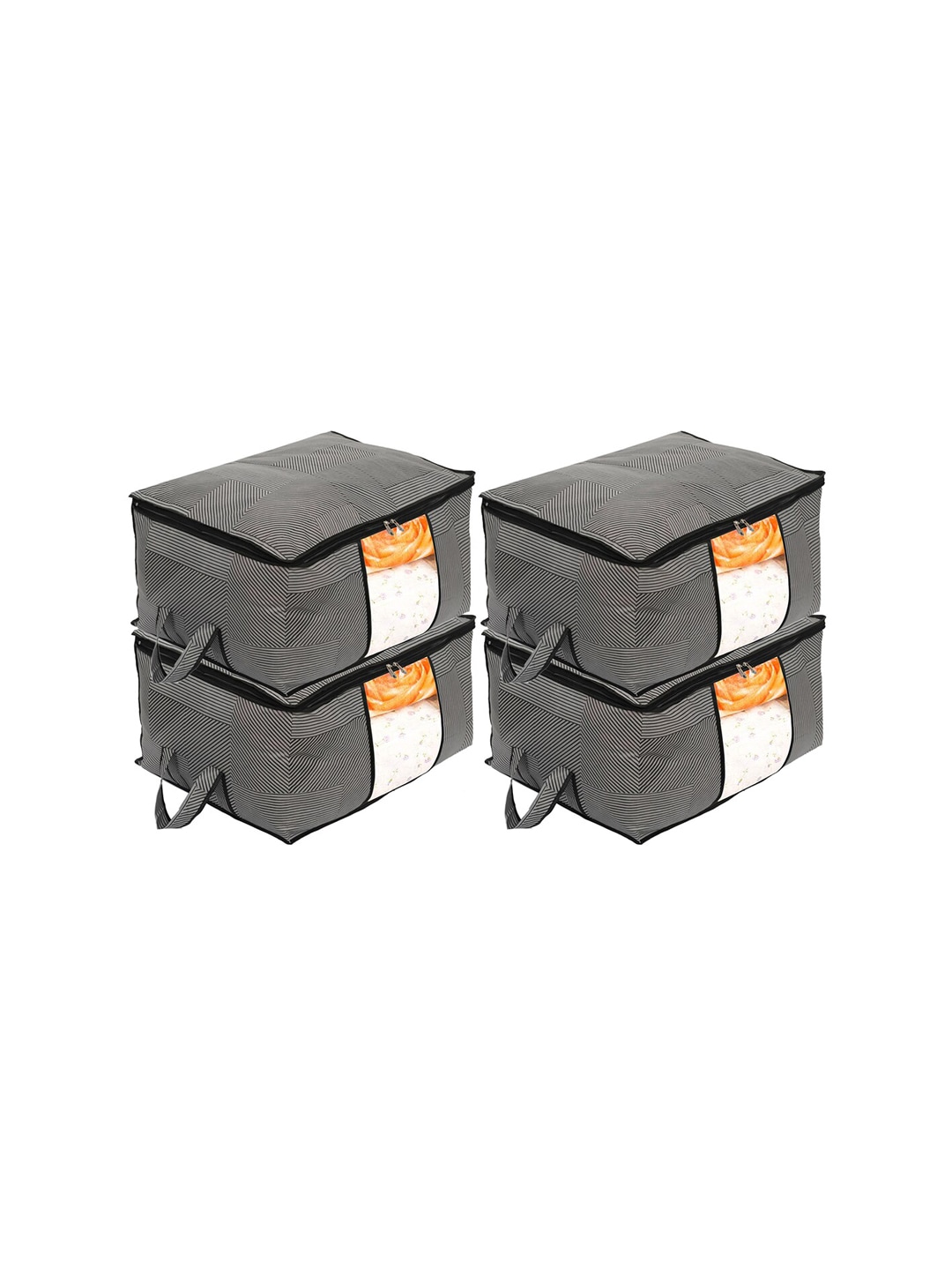 Kuber Industries Grey & Black Set Of 4 Printed Non-Woven Blanket Cover Organisers Price in India