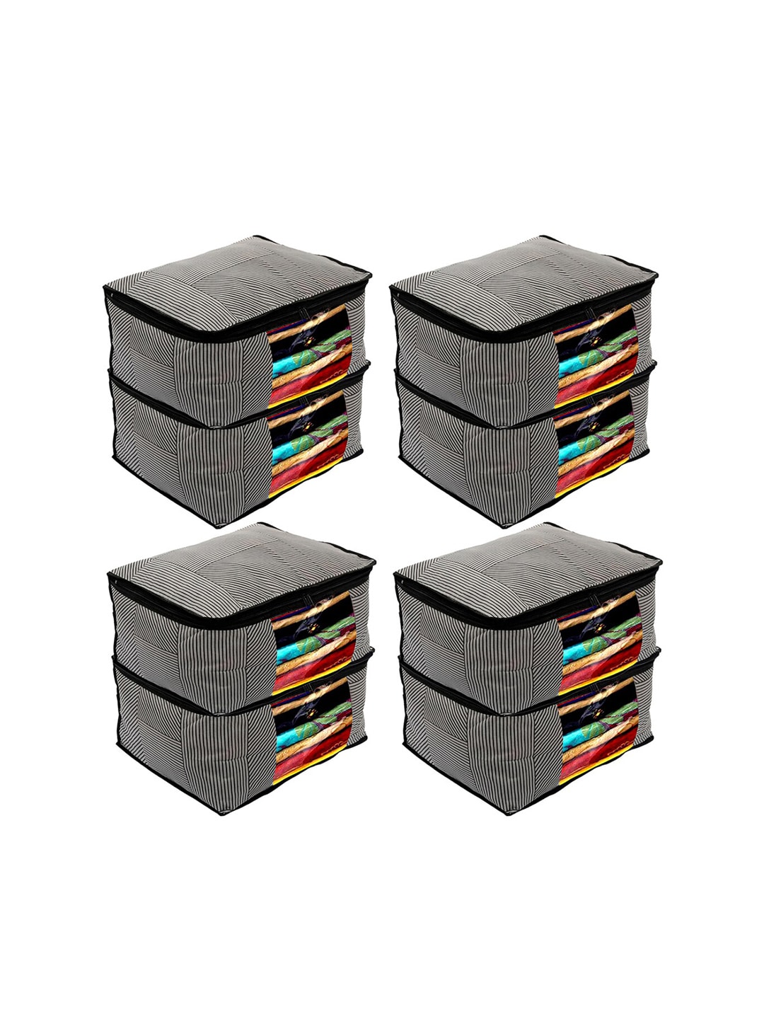 Kuber Industries Set Of 8 Grey Striped Saree Organisers Price in India