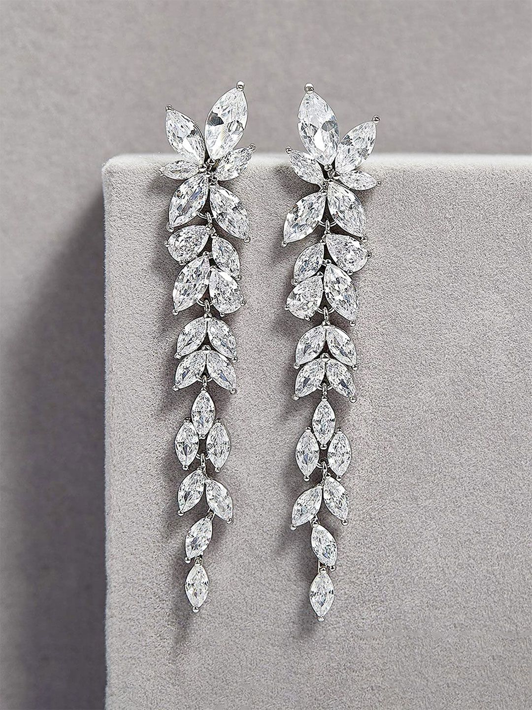Yellow Chimes Silver-Toned & White Leaf Shaped Drop Earrings