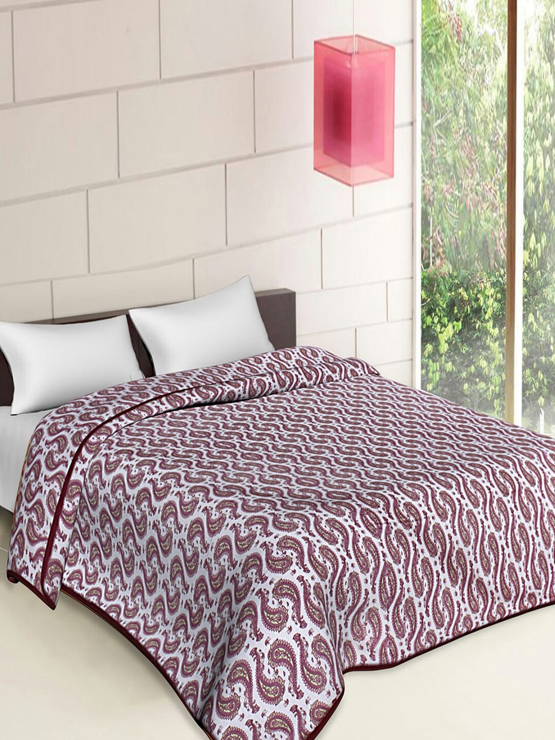 Kuber Industries Pink & White Ethnic Motifs 300 GSM Cotton Reversible Double Bed Blanket Price in India