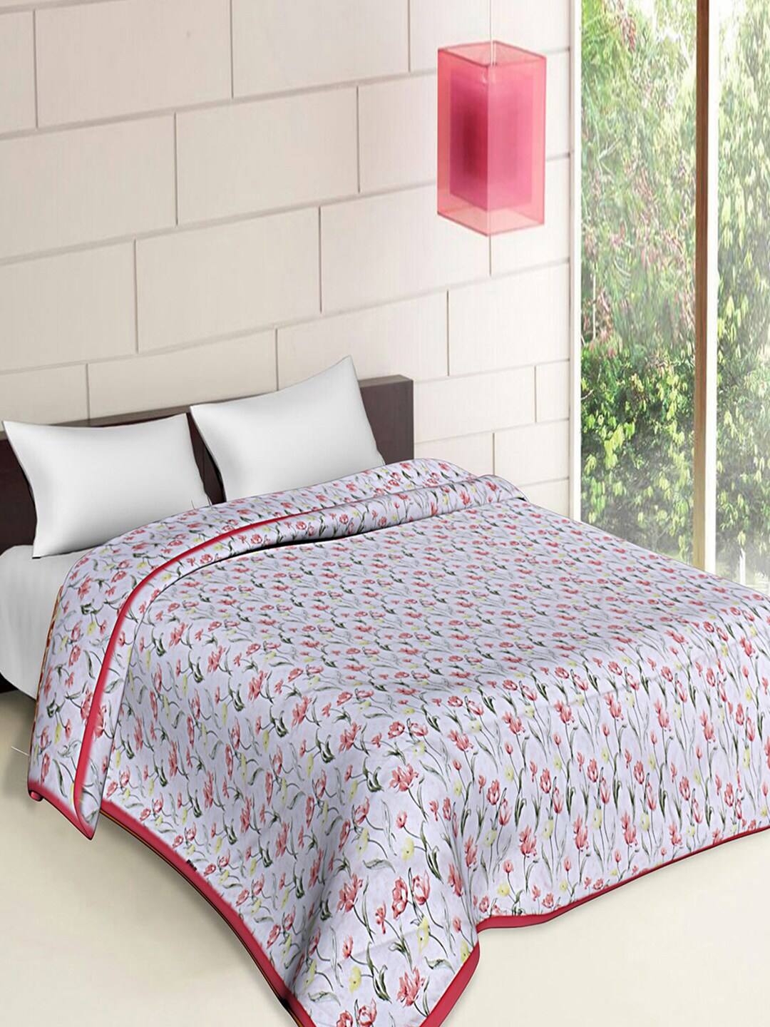 Kuber Industries Pink & White Floral AC Room 300 GSM Double Bed Cotton Blanket Price in India