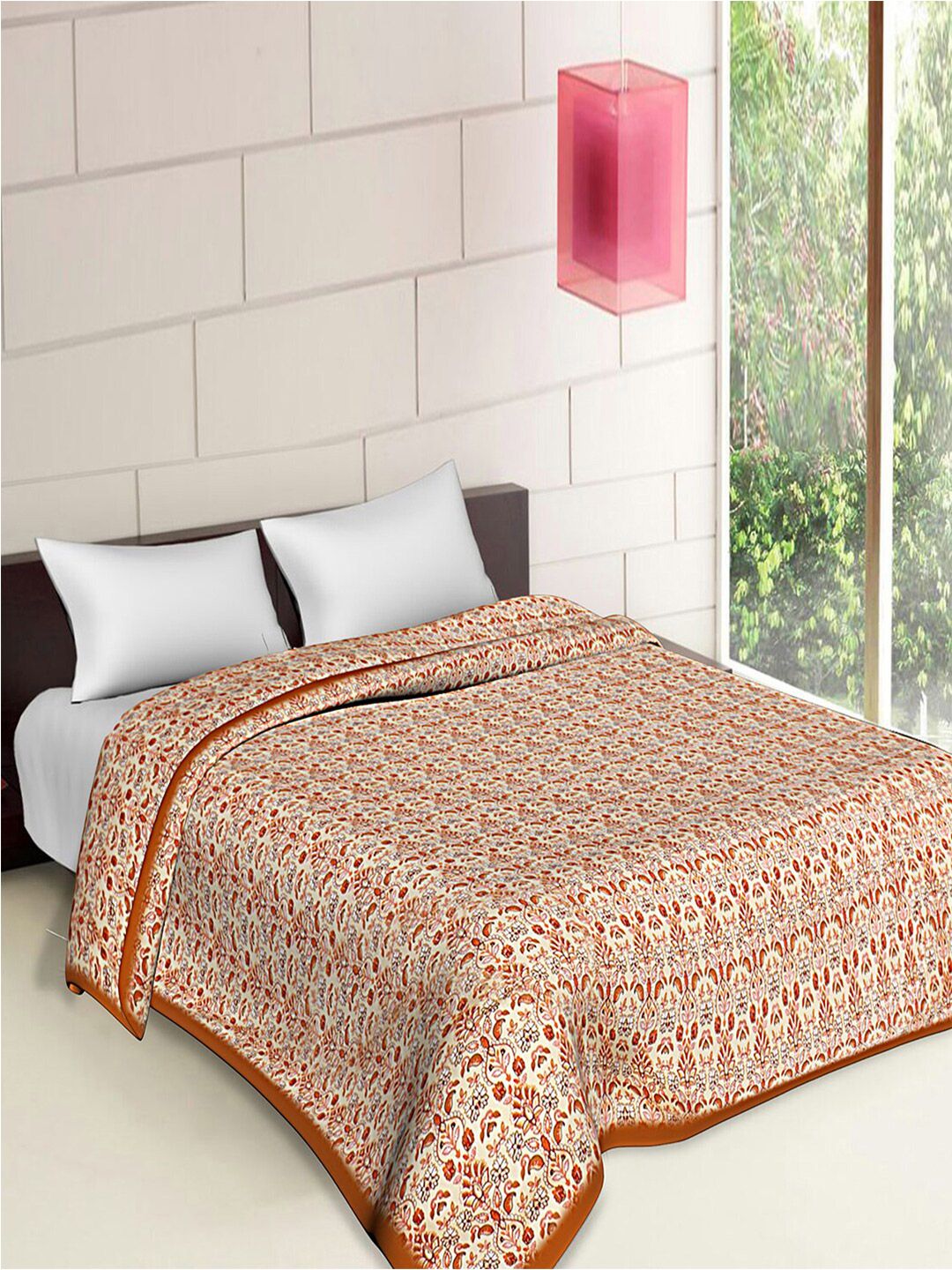 Kuber Industries Cream-Coloured & White Ethnic Motifs AC Room 300 GSM Double Bed Blanket Price in India