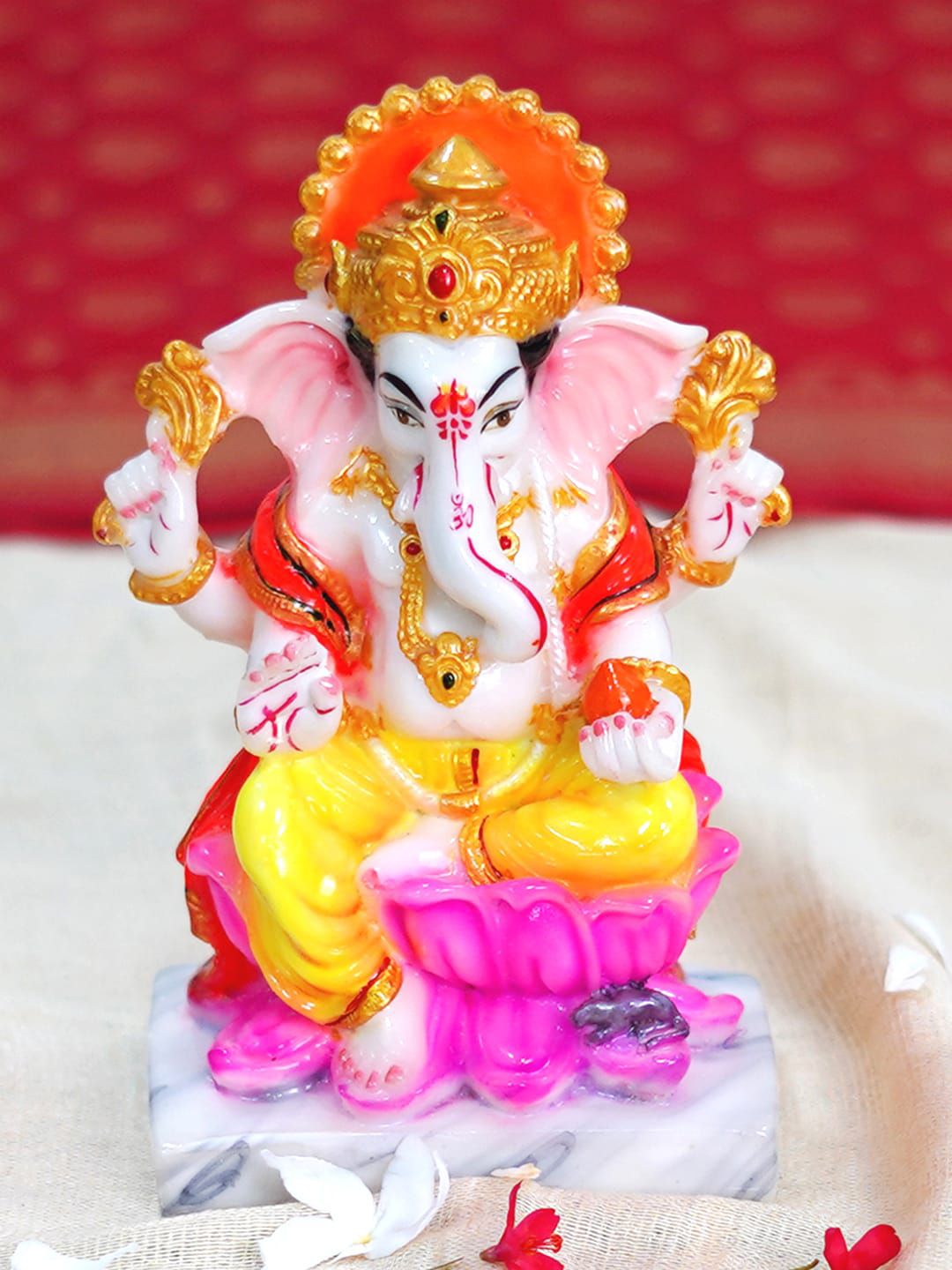 Gallery99  Yellow & Pink Ganesh Handpainted Idol Showpiece Price in India