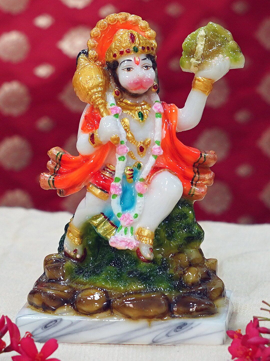 Gallery99 White & Green Parvat Hanuman Handpainted Idol Showpiece Price in India